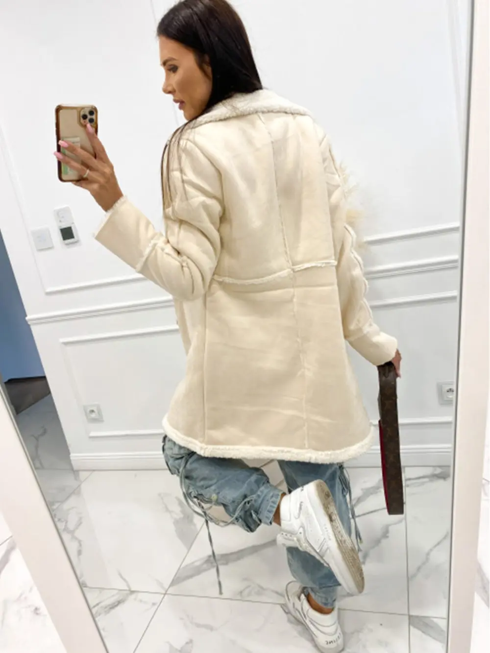 Lapel Collar Exposed Seam Buttoned Coat, image 9