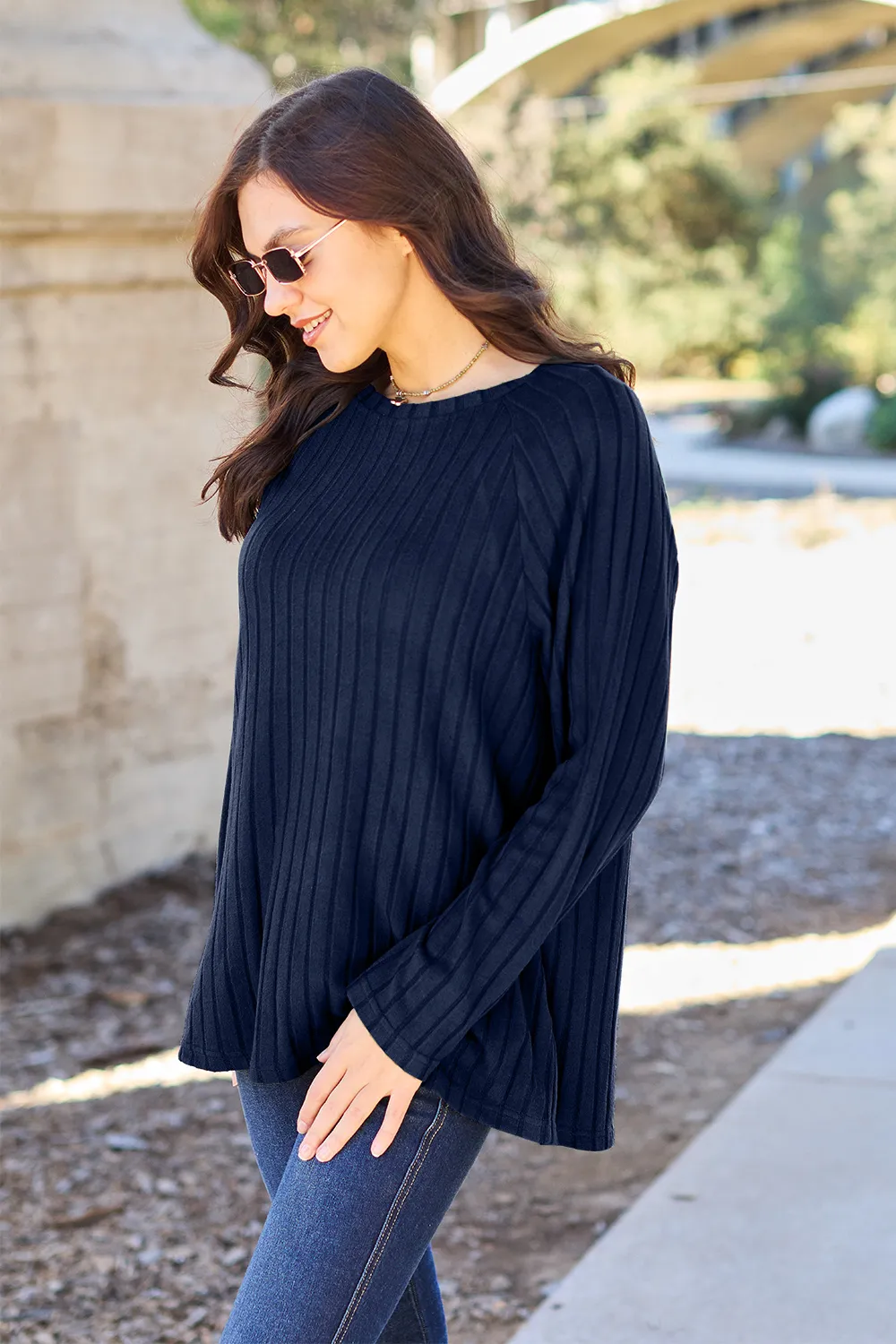 Full Size Ribbed Round Neck Long Sleeve Knit Top, image 15