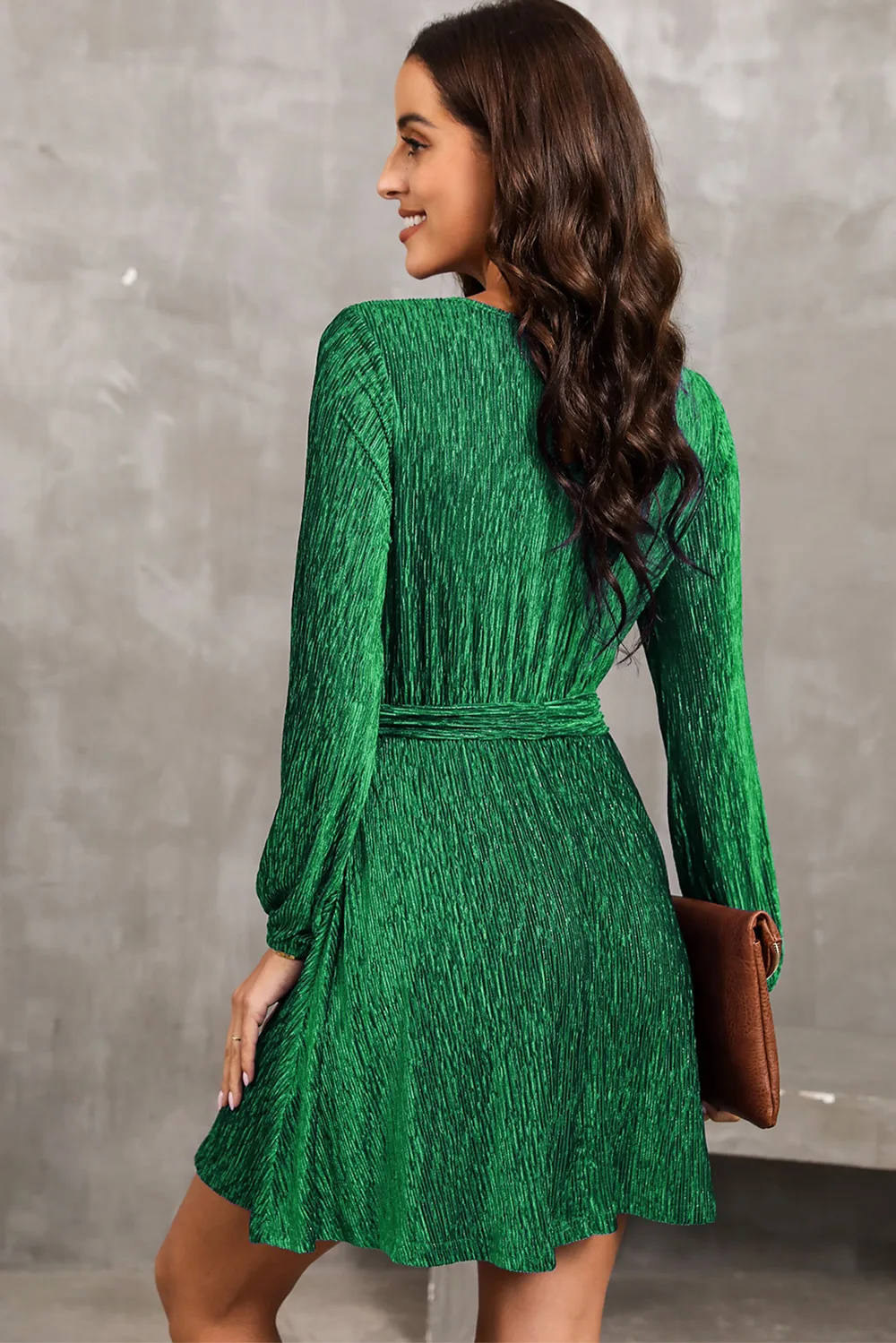 Round Neck Tie Front Long Sleeve Dress, image 12
