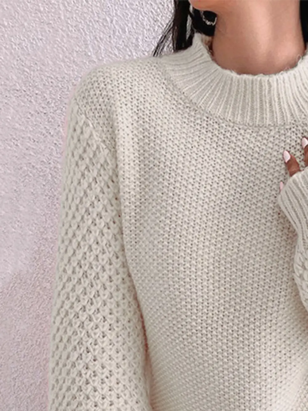 Openwork Mock Neck Long Sleeve Sweater, image 12