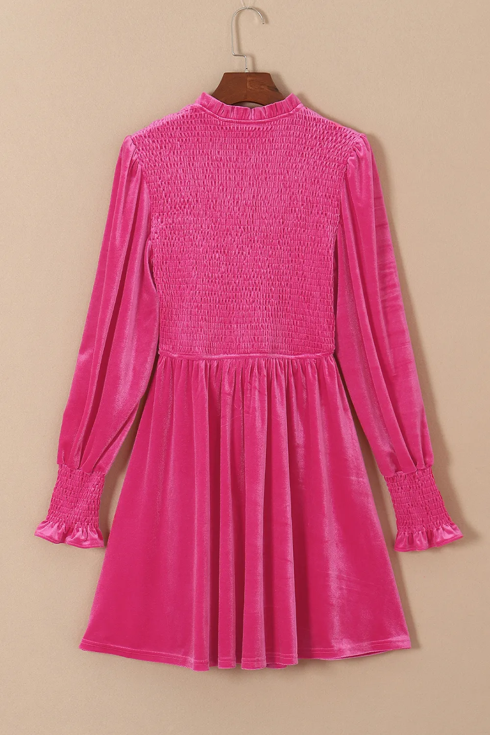 Smocked Round Neck Long Sleeve Dress, image 3