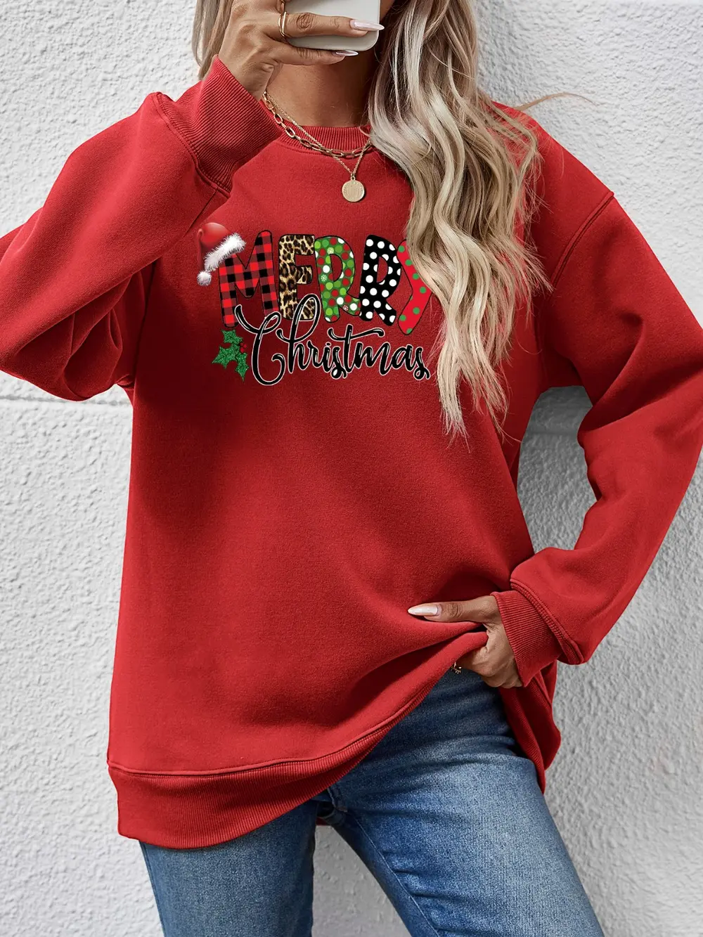 MERRY CHRISTMAS Round Neck Dropped Shoulder Sweatshirt, image 7