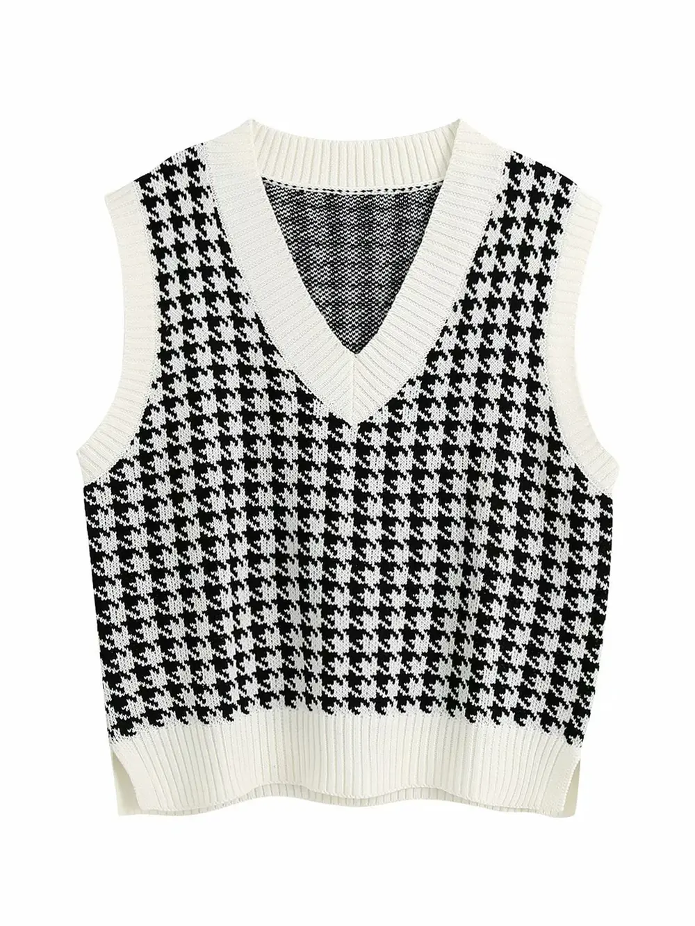 Houndstooth V-Neck Sweater Vest, image 5