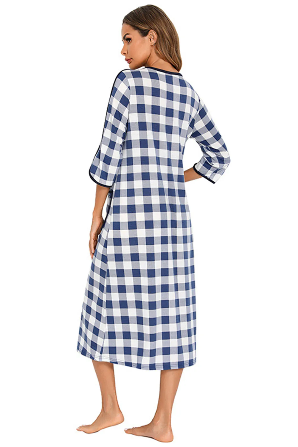 Round Neck Three-Quarter Sleeve Midi Night Dress, image 24