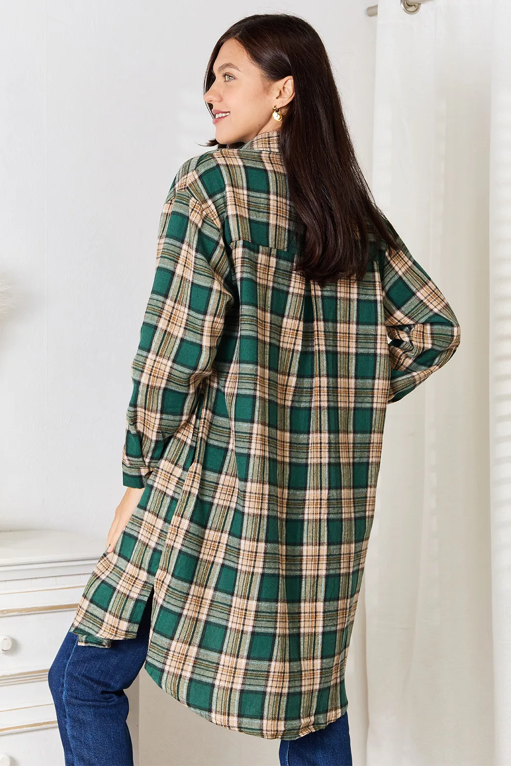 Plaid Collared Neck Long Sleeve Shirt, image 8