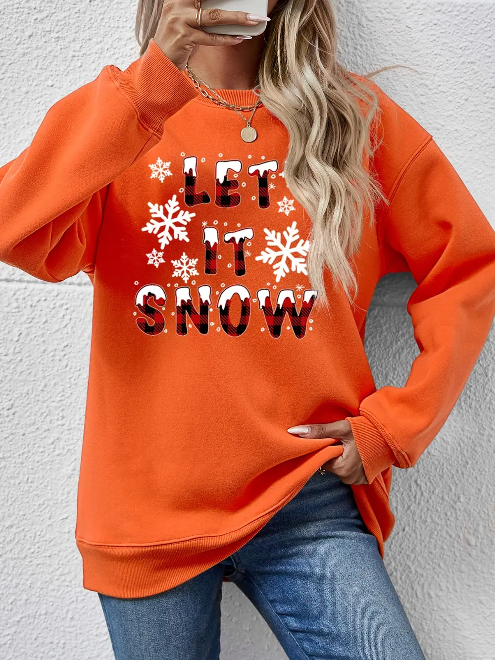 LET IT SNOW Round Neck Long Sleeve Sweatshirt, image 22