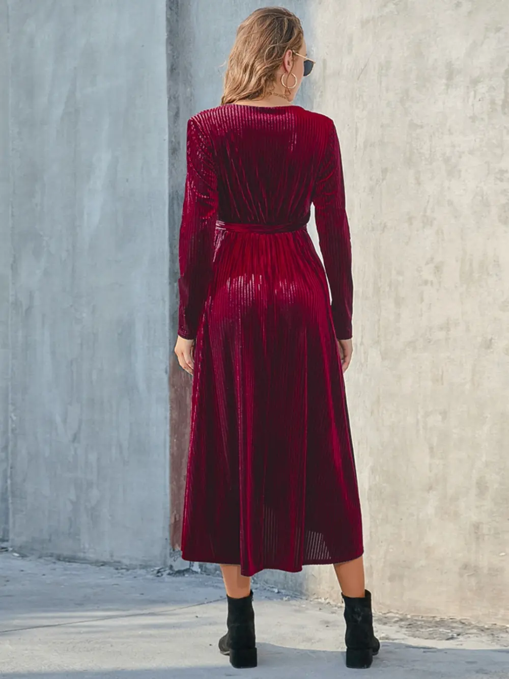 Tie Front Long Sleeve Slit Dress, image 7