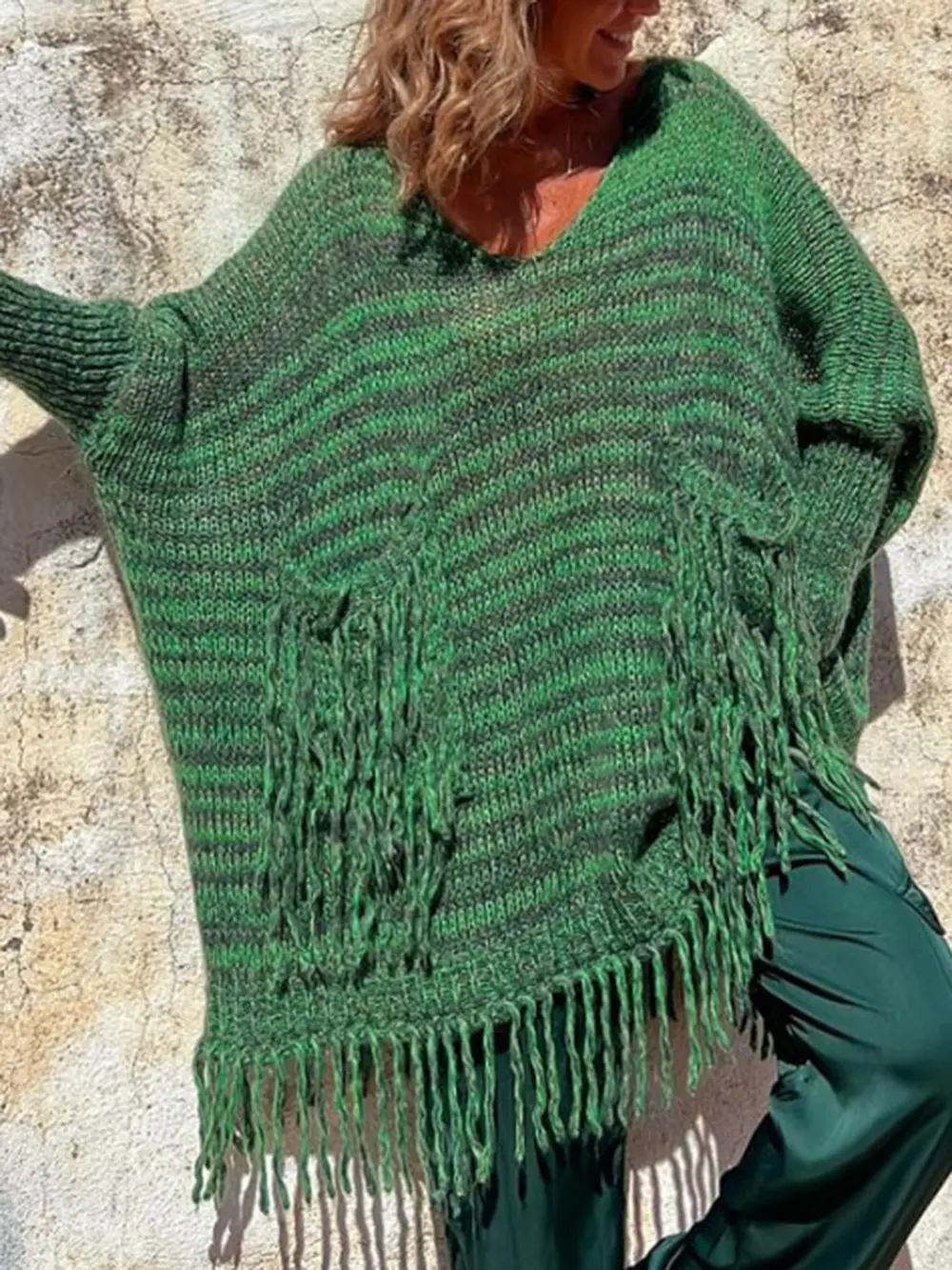 Fringe Detail Long Sleeve Sweater with Pockets, image 9