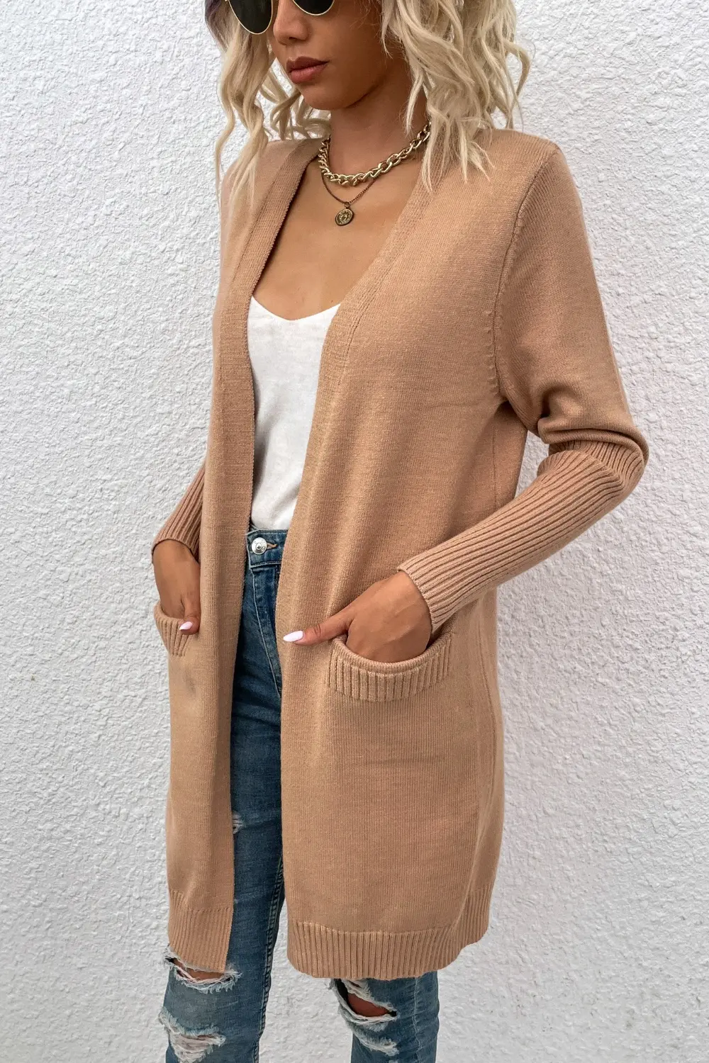 Open Front Long Sleeve Cardigan with Pockets, image 11