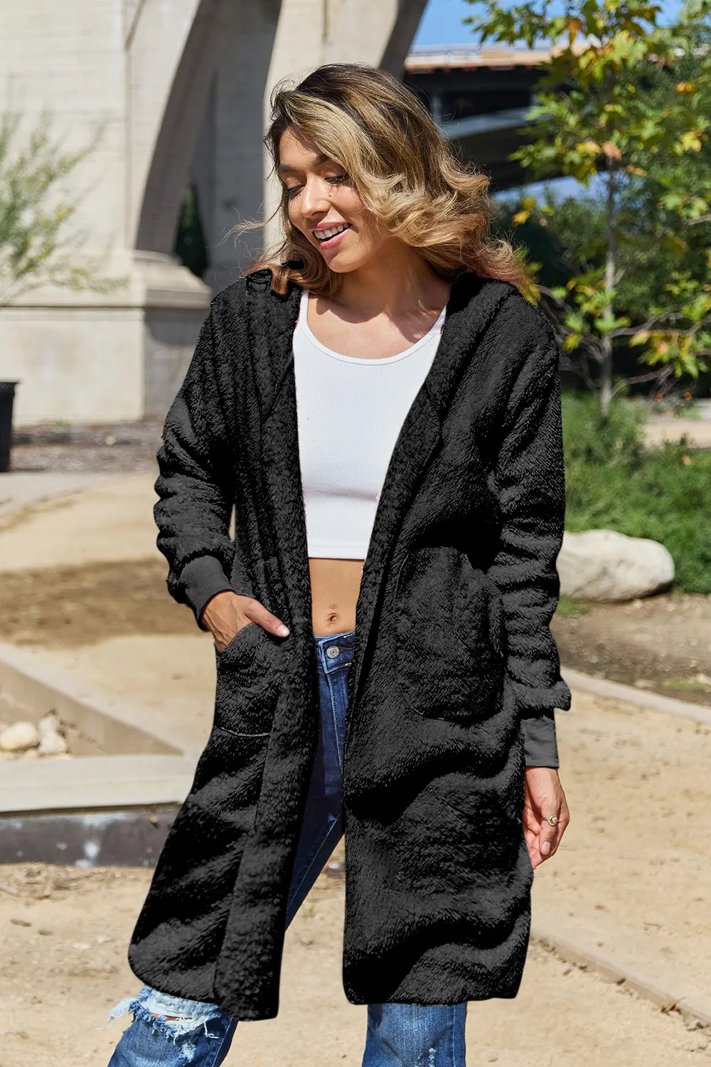 Full Size Hooded Teddy Bear Jacket with Thumbholes, image 21