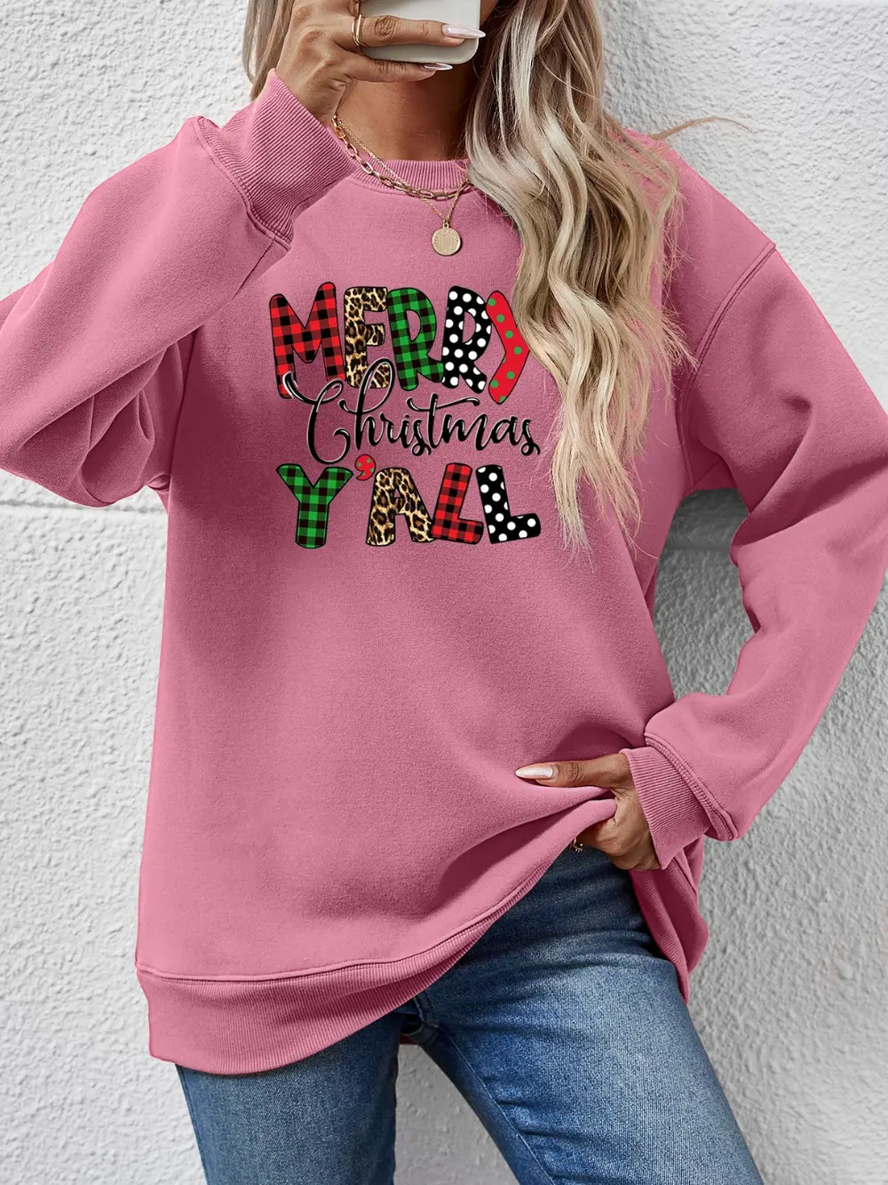 Letter Graphic Round Neck Long Sleeve Sweatshirt, image 16