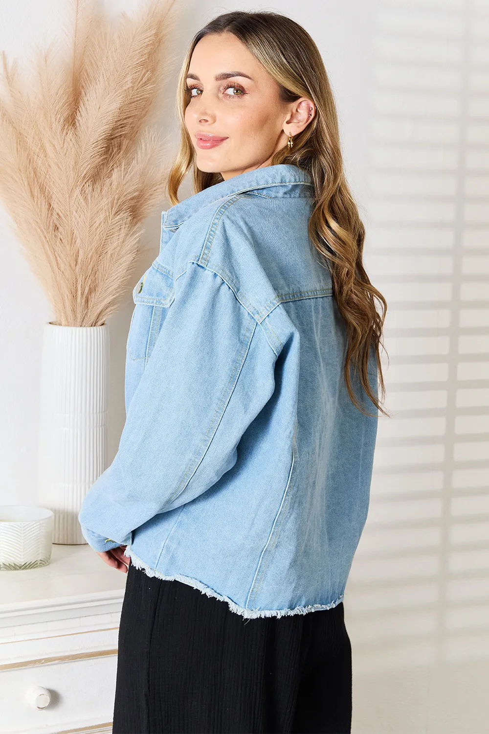 Dropped Shoulder Raw Hem Denim Jacket, image 5