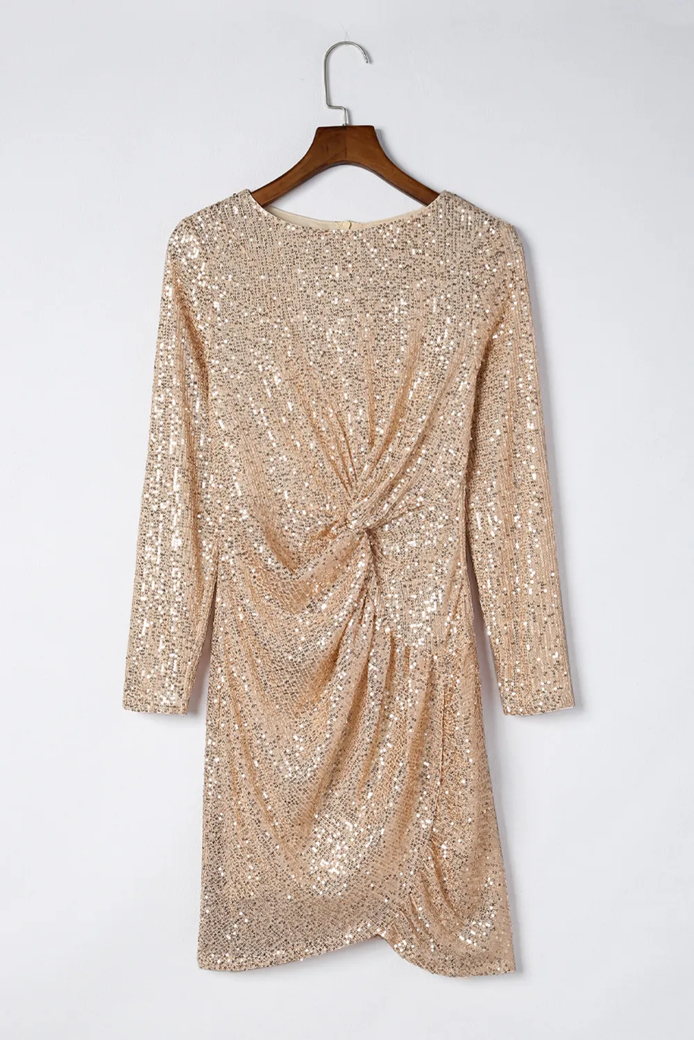 Sequin Knot Round Neck Long Sleeve Mini Dress, image 8