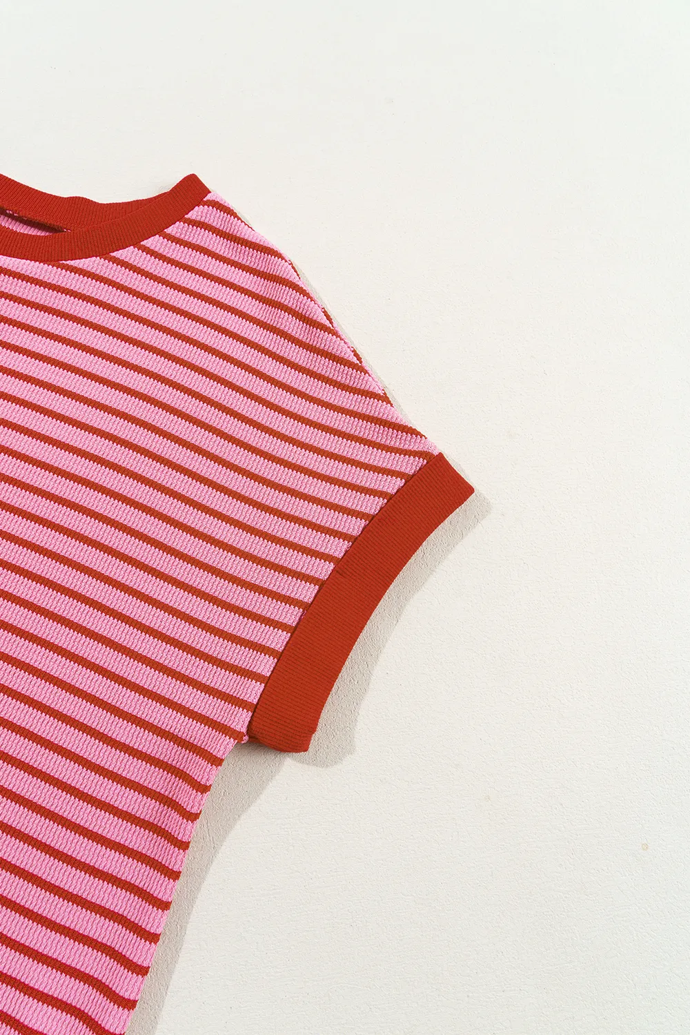 Contrast Striped Round Neck Short Sleeve T-Shirt, image 2