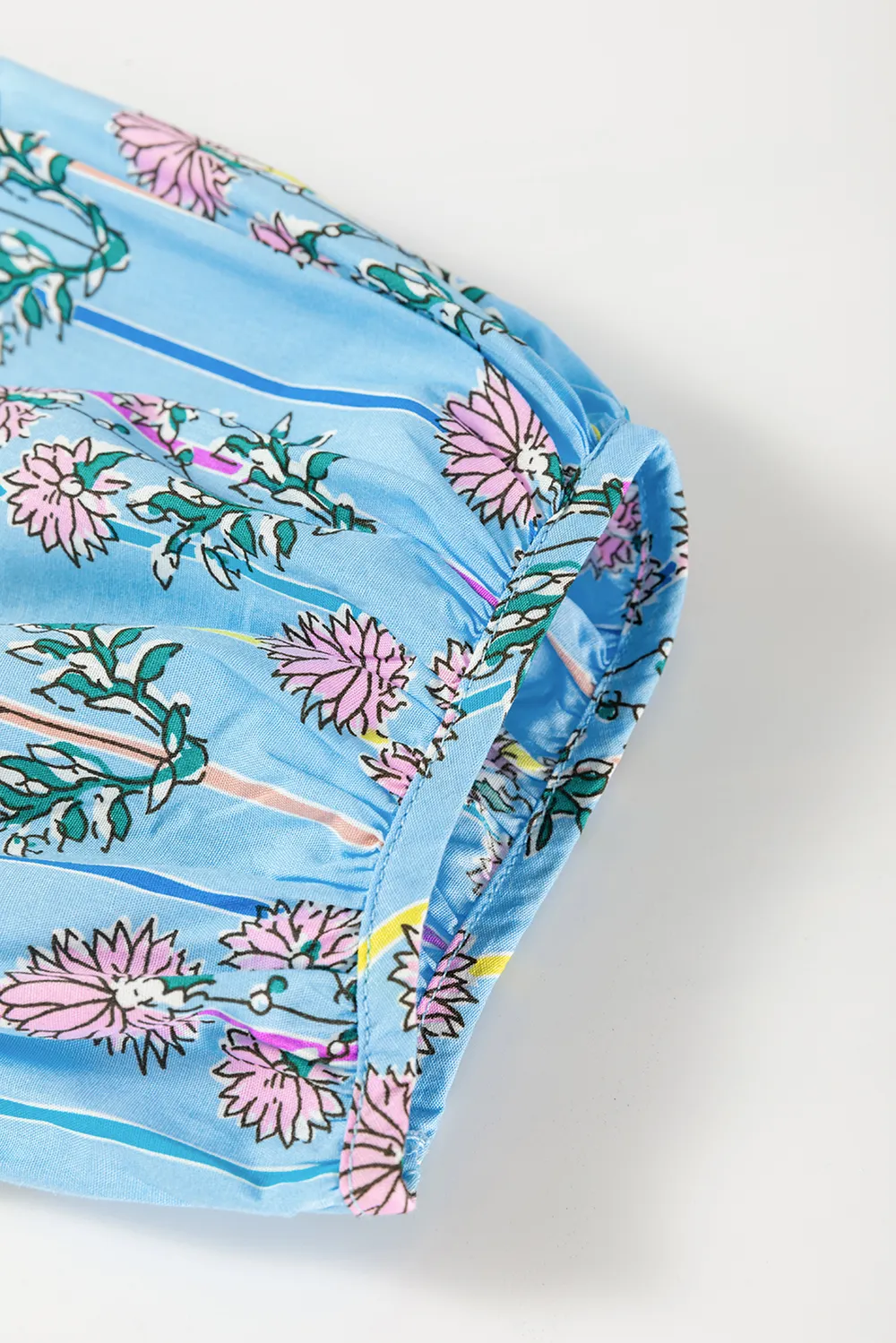 Smocked Floral Print Tie Neck Blouse, image 3