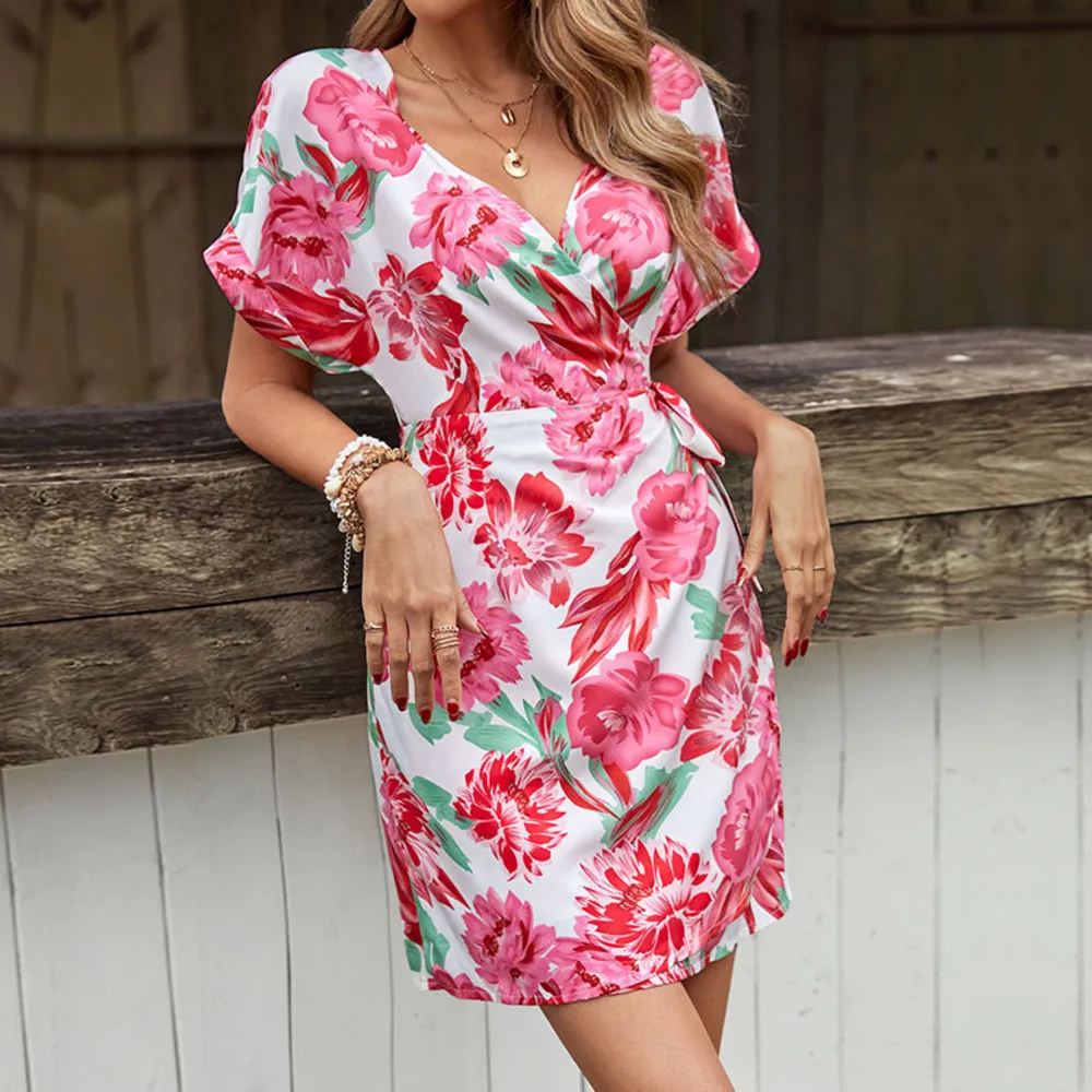 Floral Tied Short Sleeve Mini Dress, image 2