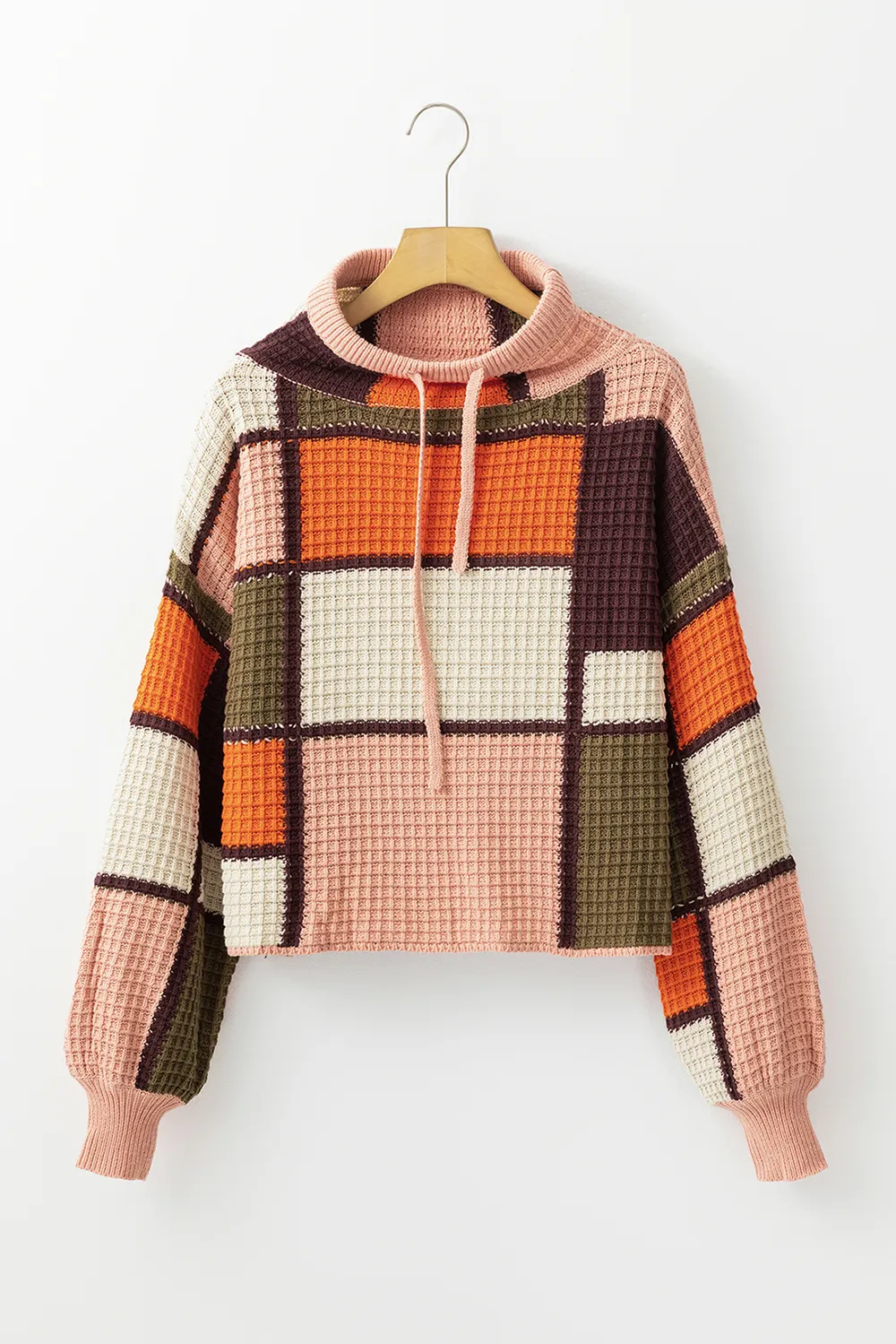 Drawstring Color Block Mock Neck Sweater, image 2