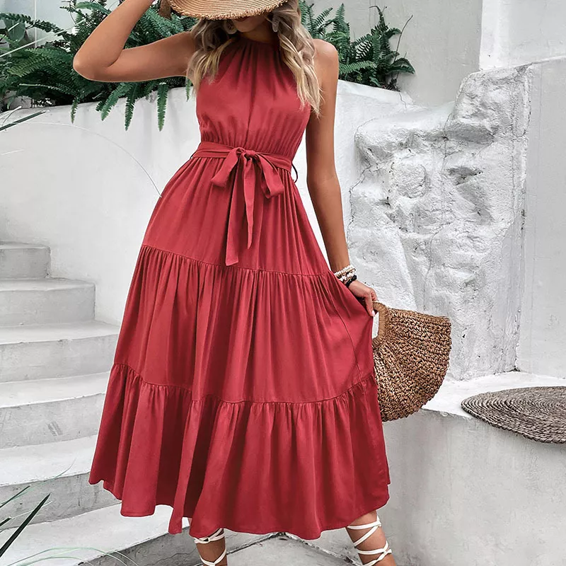 Tie Belt Tiered Midi Dress, image 2