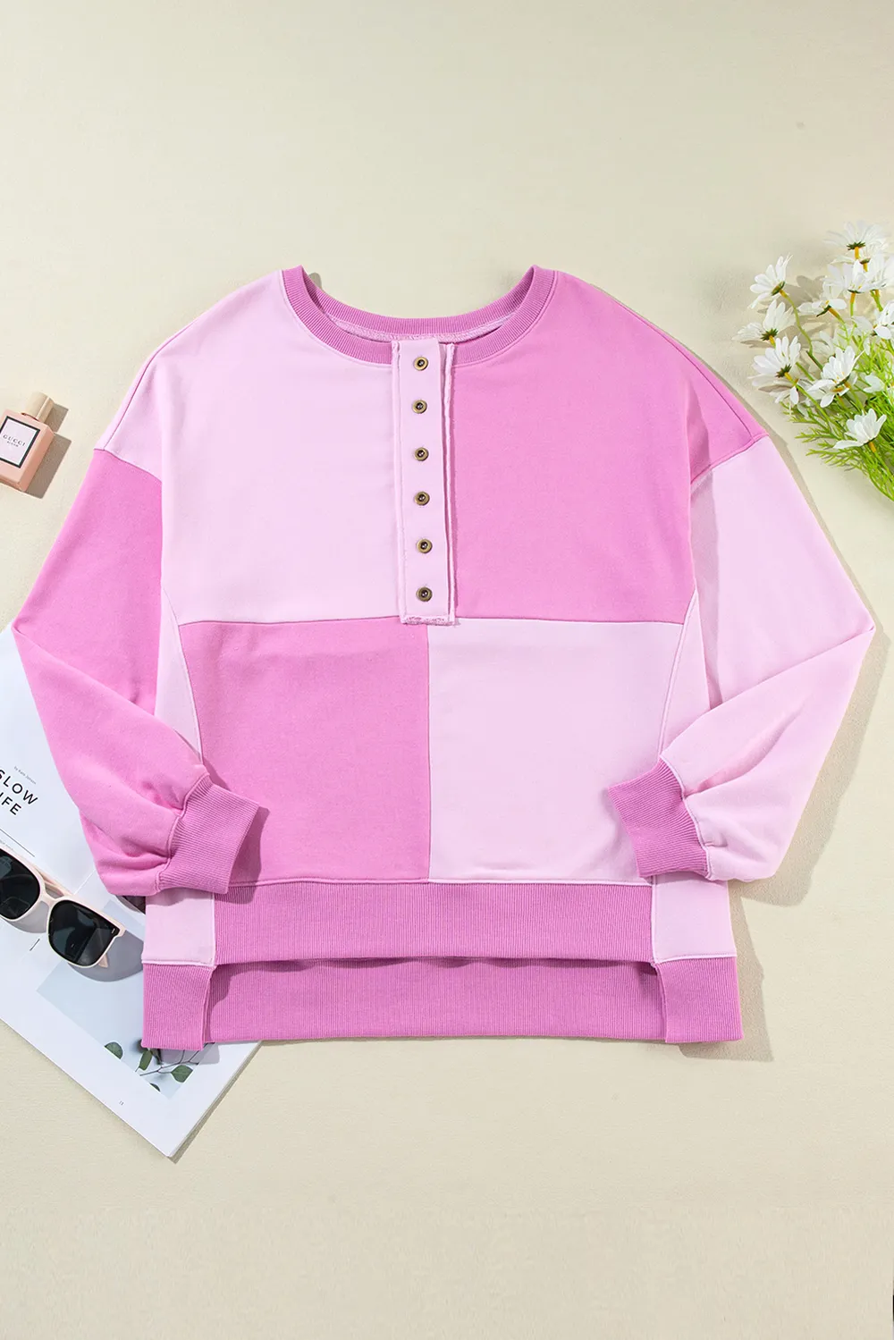 Color Block Half Button Long Sleeve Sweatshirt, image 2