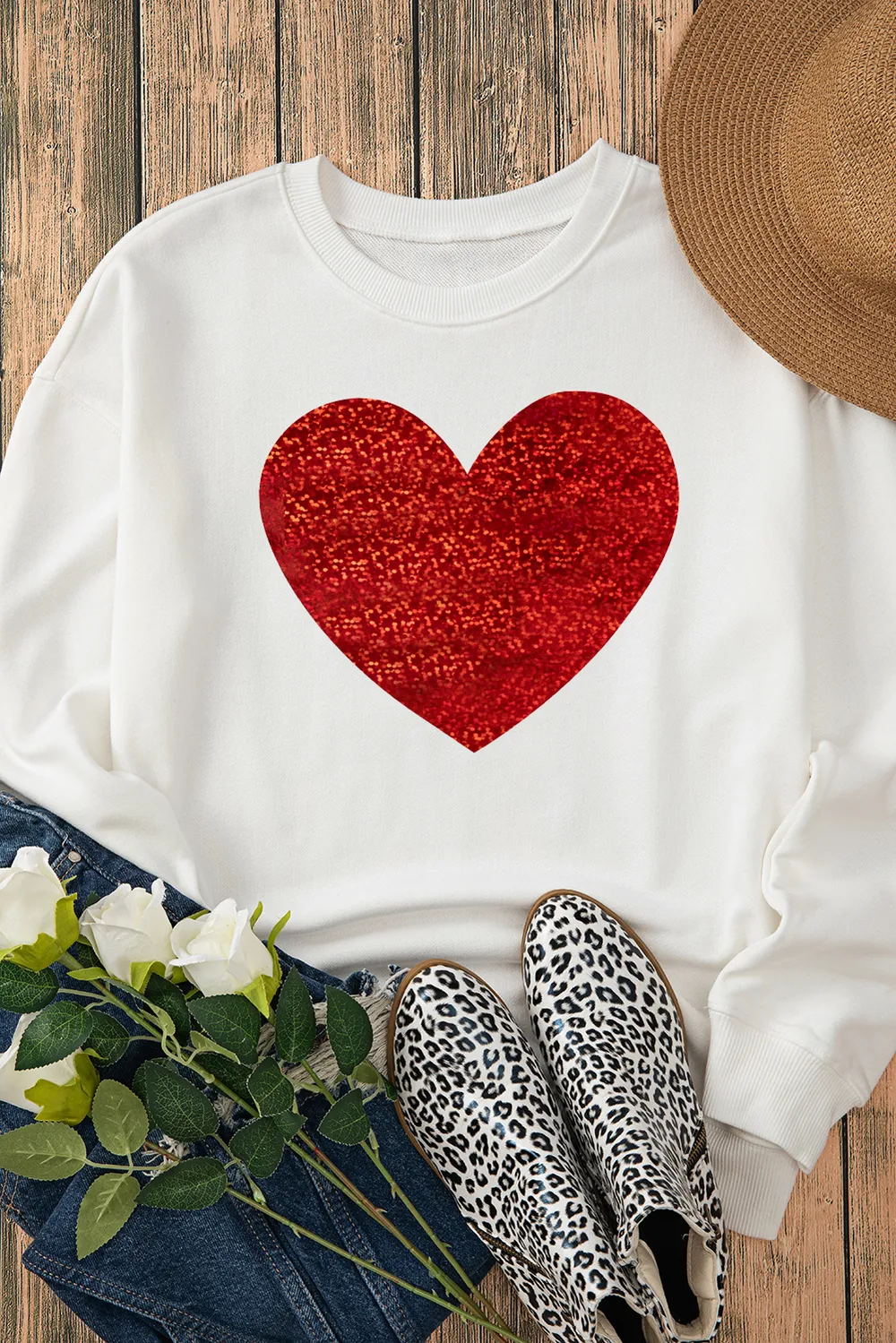 Valentine’s Day Heart Round Neck Long Sleeve Sweatshirt, image 2