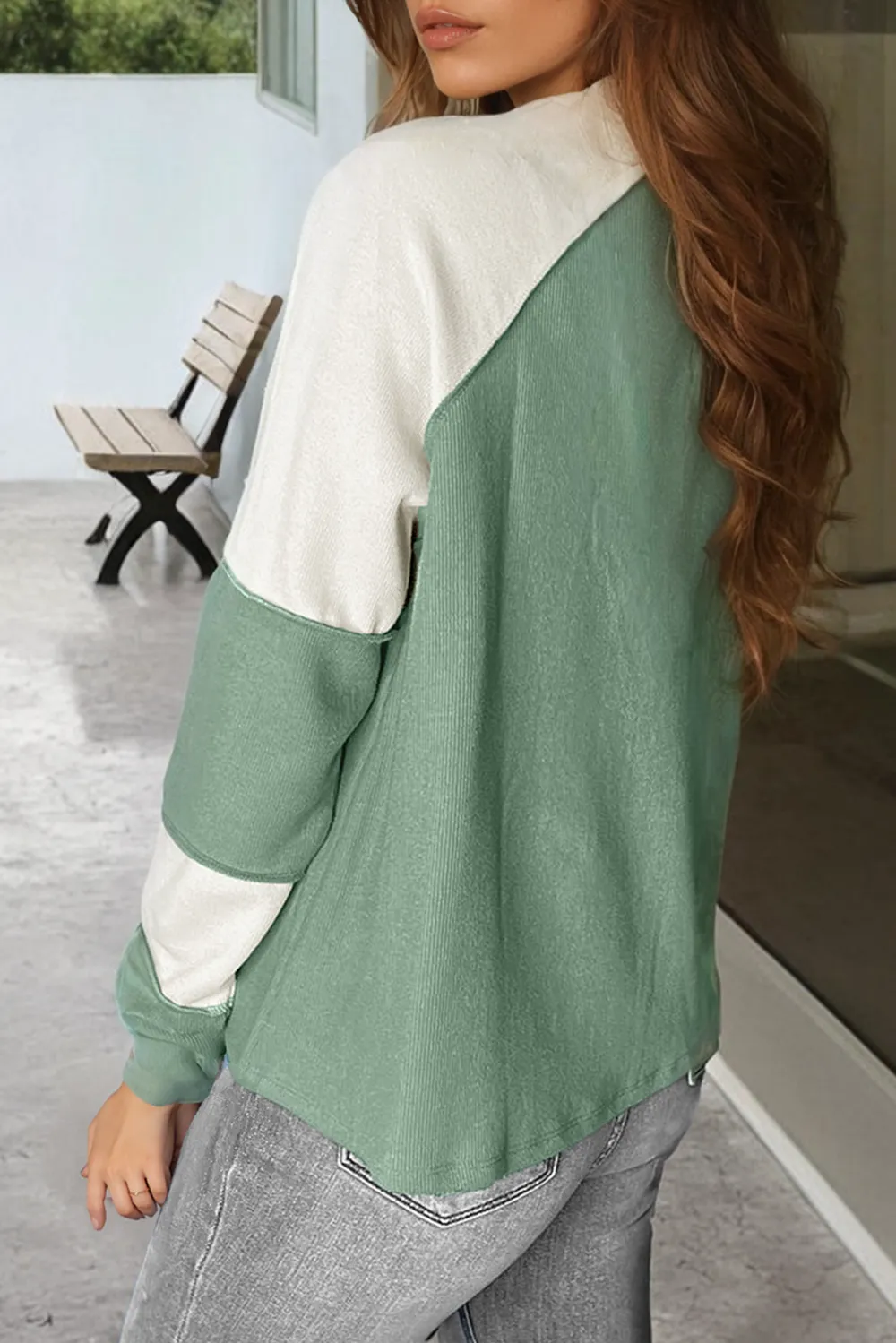 Color Block Round Neck Raglan Sleeve Top, image 2