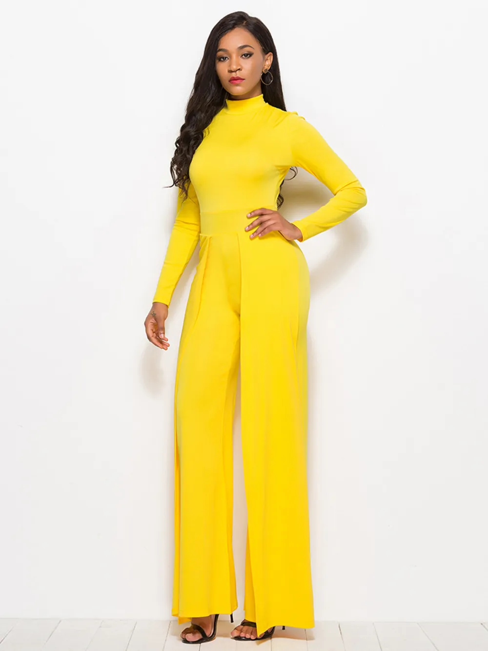 Long Sleeve Mock Neck Wide Leg Jumpsuit, image 3
