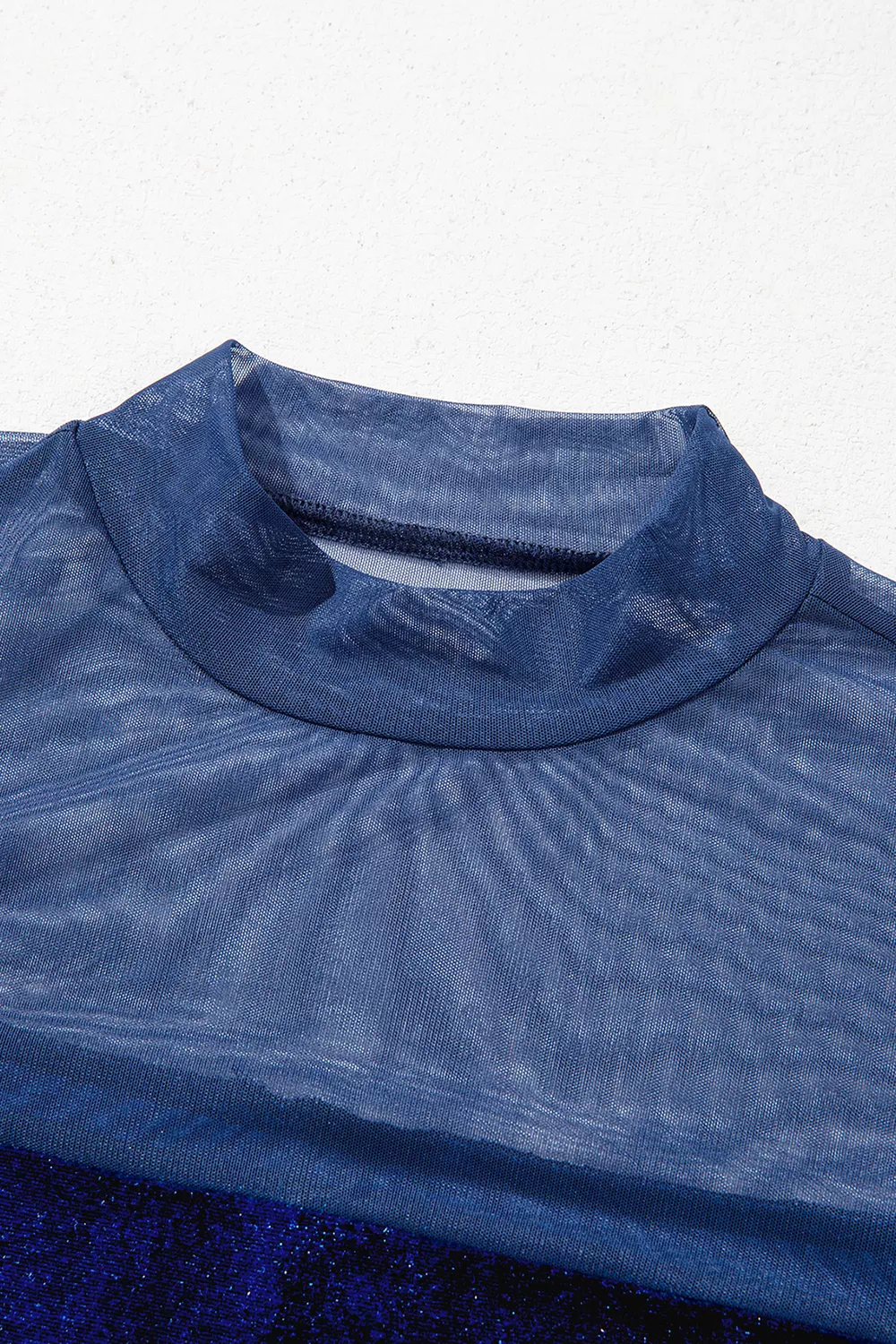 Velvet Long Sleeve Sheer Neck Patchwork Casual Top, image 7
