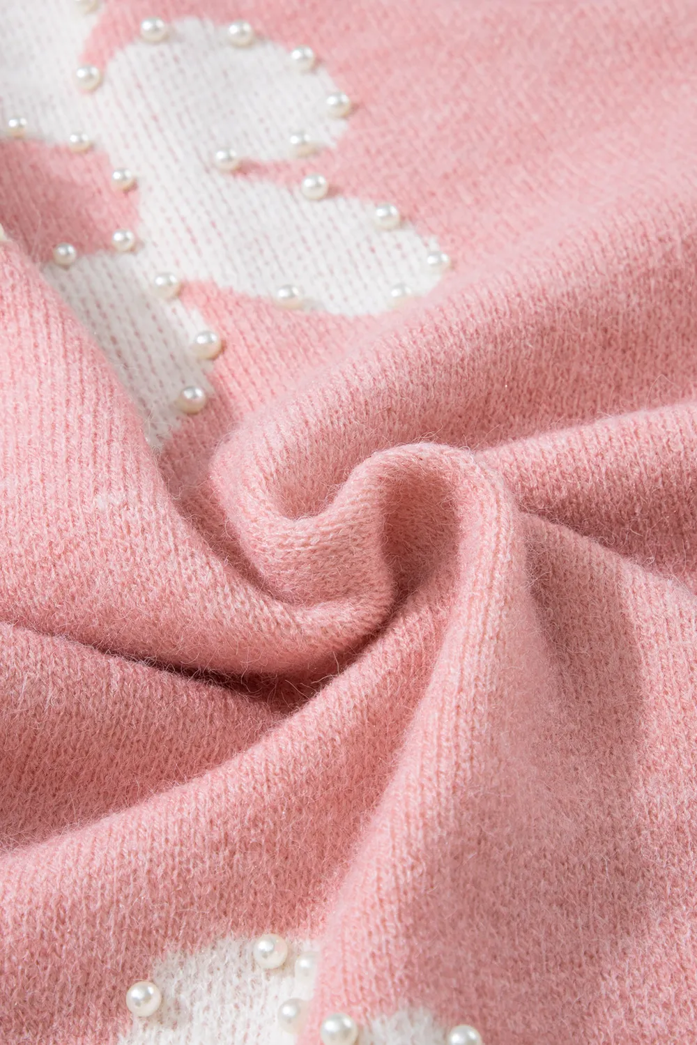 Pearl Trim Flower Round Neck Sweater, image 4
