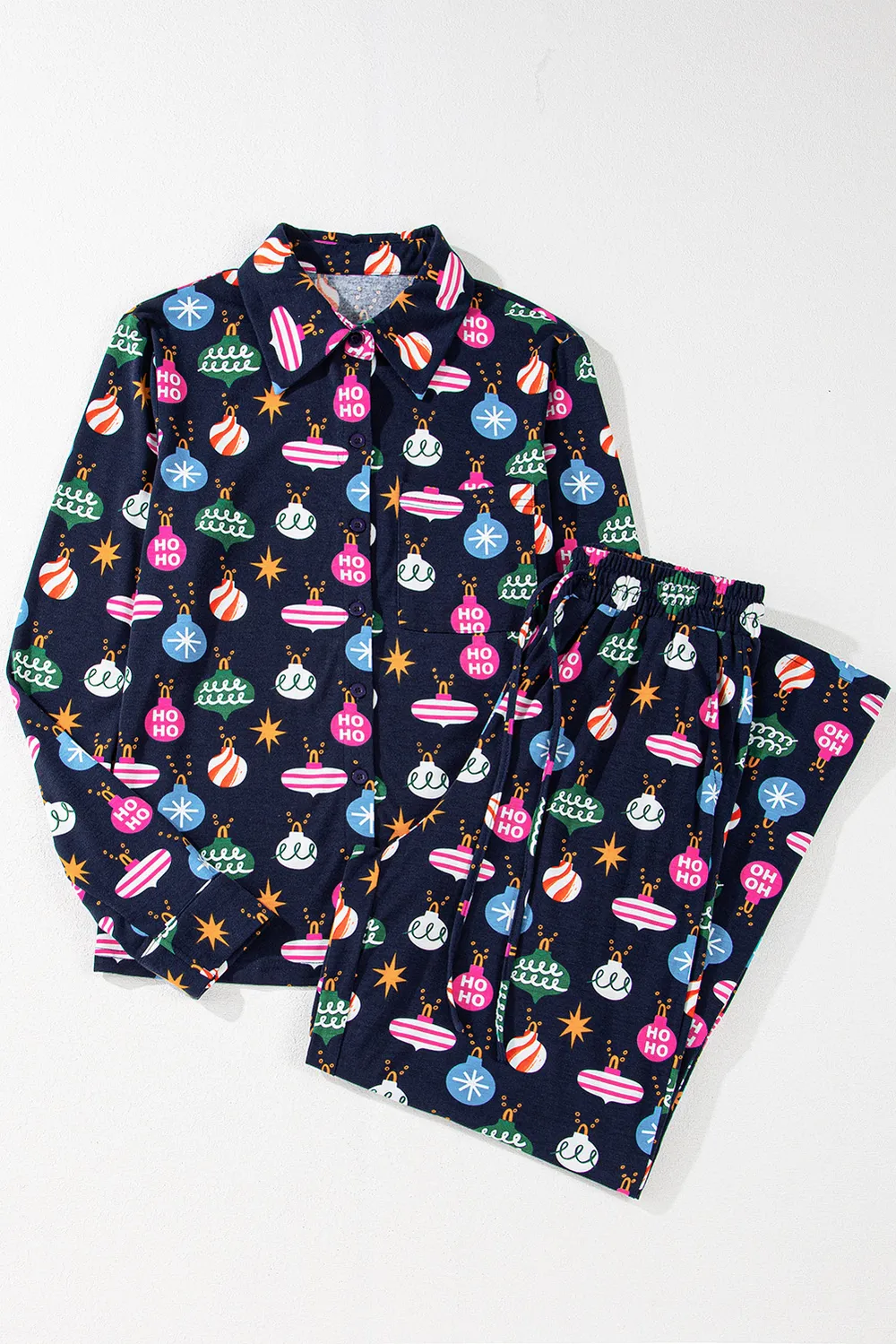 Christmas Lights Print Collared Neck Top and Pants Set, image 6