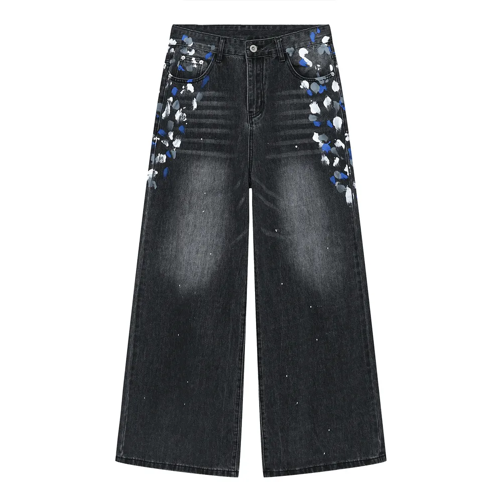 Watercolor Wide Leg Jeans with Pockets, image 6