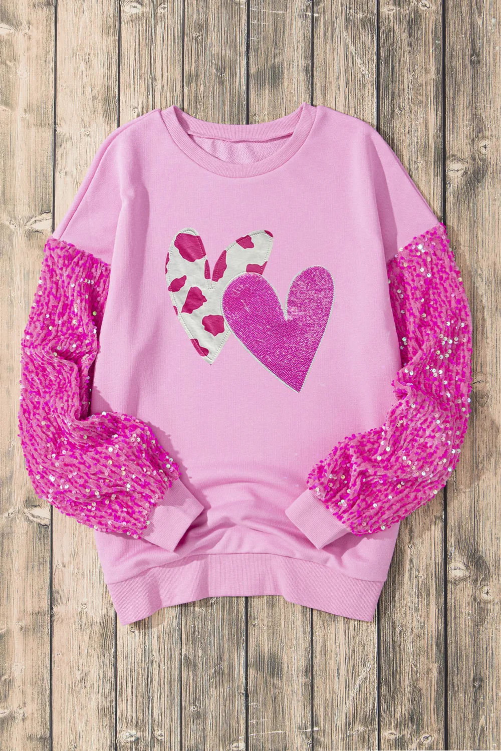 Valentine’s Day Sequin Heart Long Sleeve Sweatshirt, image 2