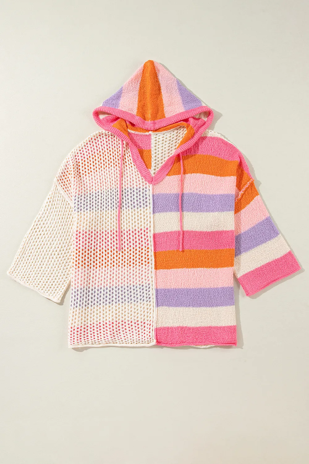 Openwork Color Block Hooded Sweater, image 3