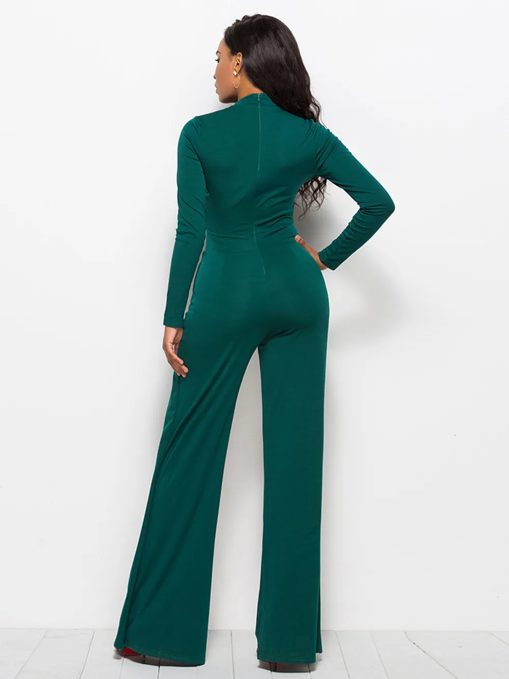 Long Sleeve Mock Neck Wide Leg Jumpsuit, image 5