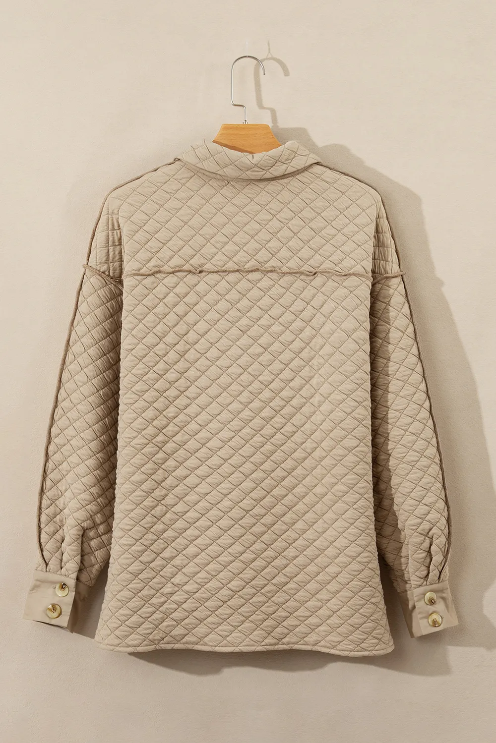 Exposed Seam Collared Neck Button Up Shacket, image 4