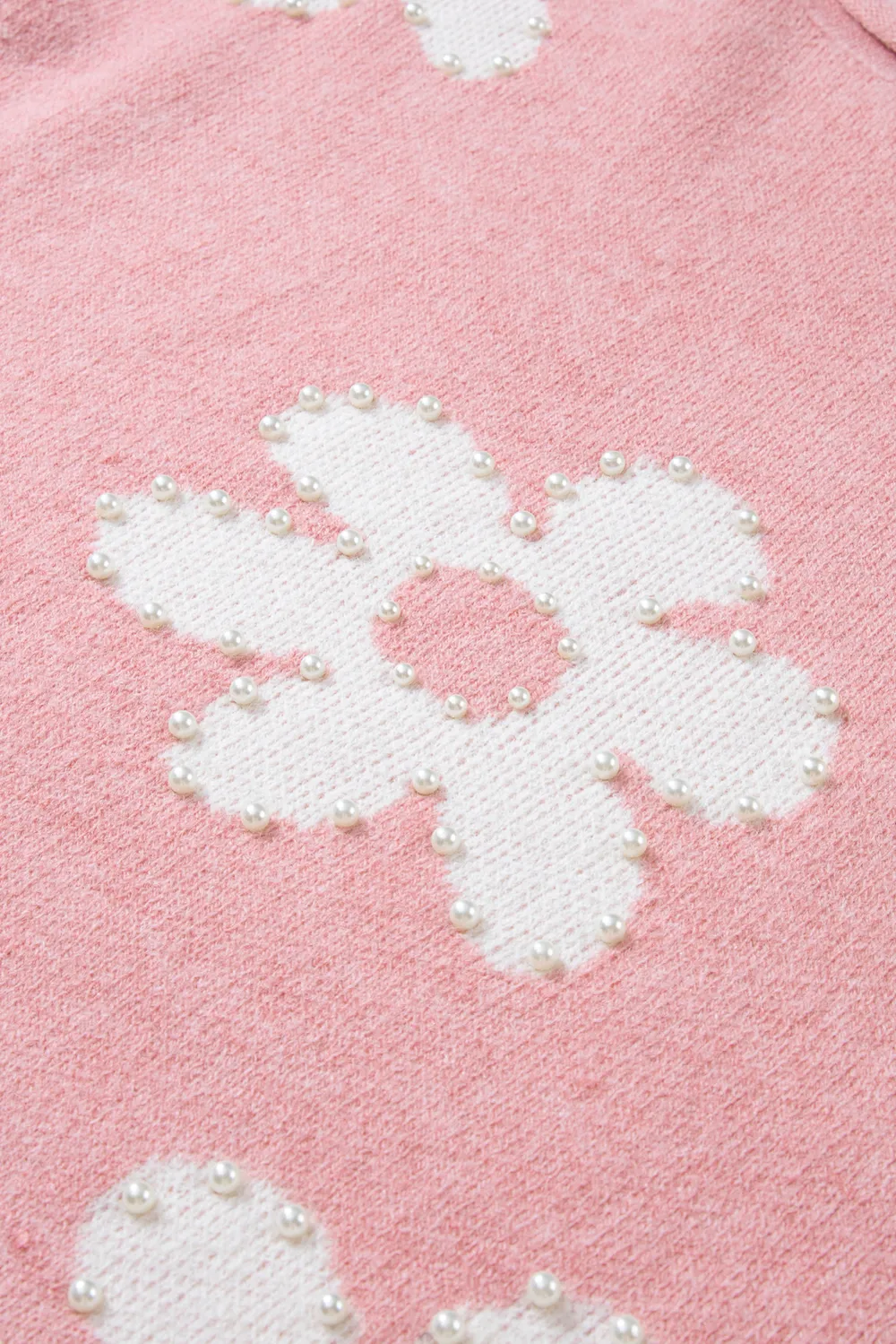 Pearl Trim Flower Round Neck Sweater, image 5