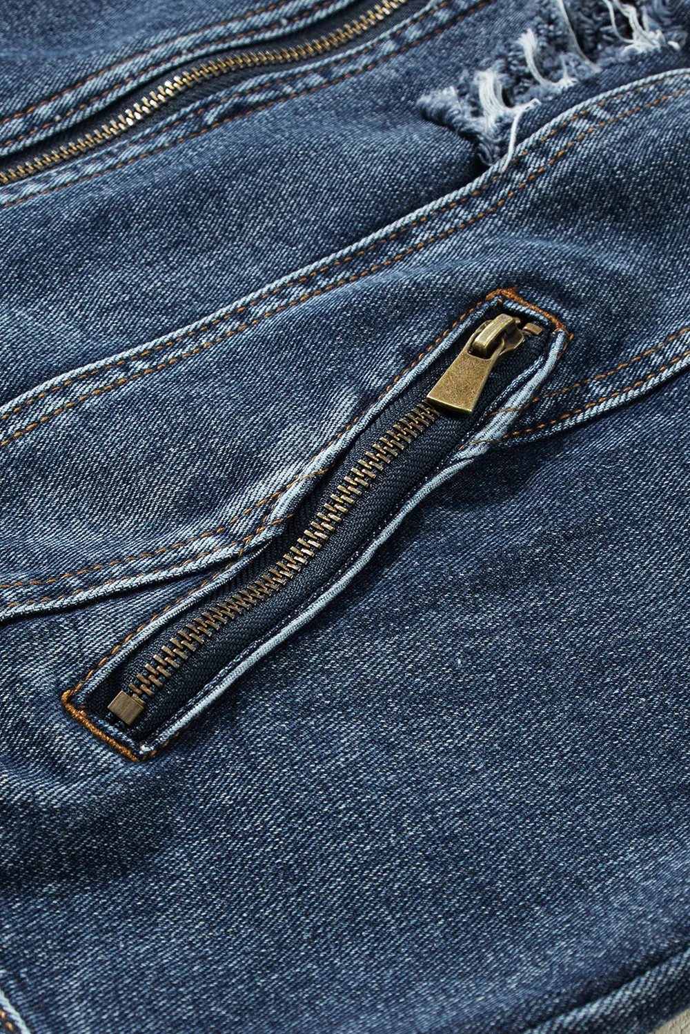 Fake Two-Piece Hooded Zip-Up Denim Jacket, image 2