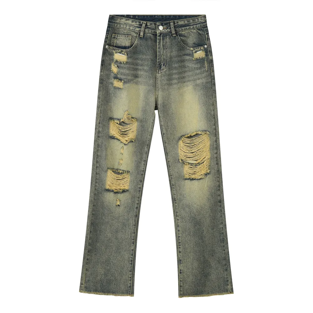 Distressed Mid Rise Jeans with Pockets