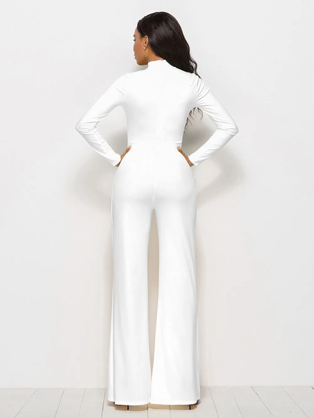 Long Sleeve Mock Neck Wide Leg Jumpsuit, image 7
