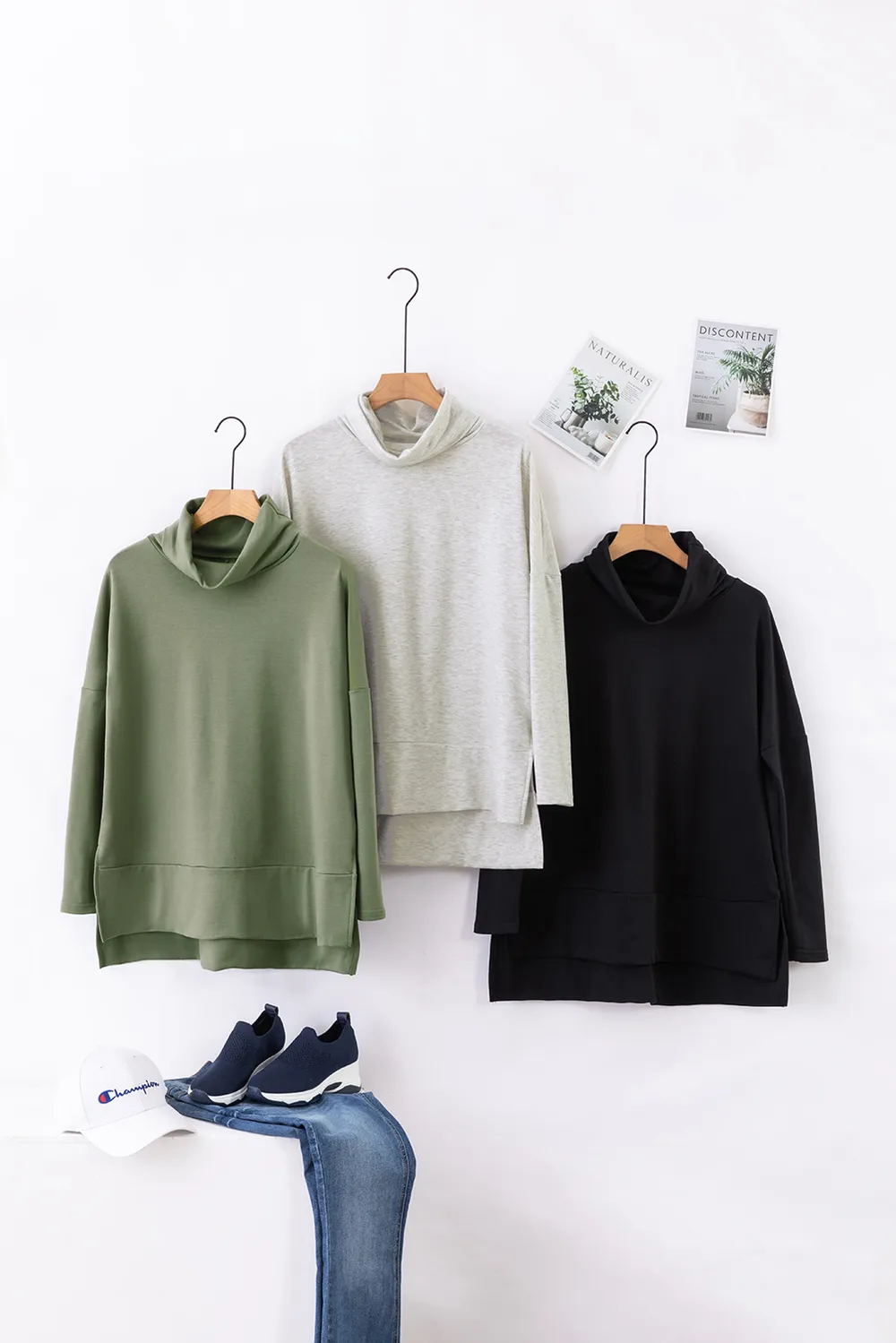Side Slit High-Low Cowl Neck Long Sleeve Blouse, image 5