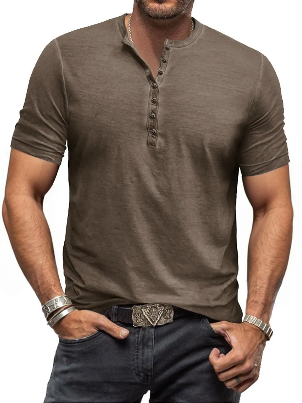 Men's Full Size Button Detail Short Sleeve Polo Plus Size, image 7