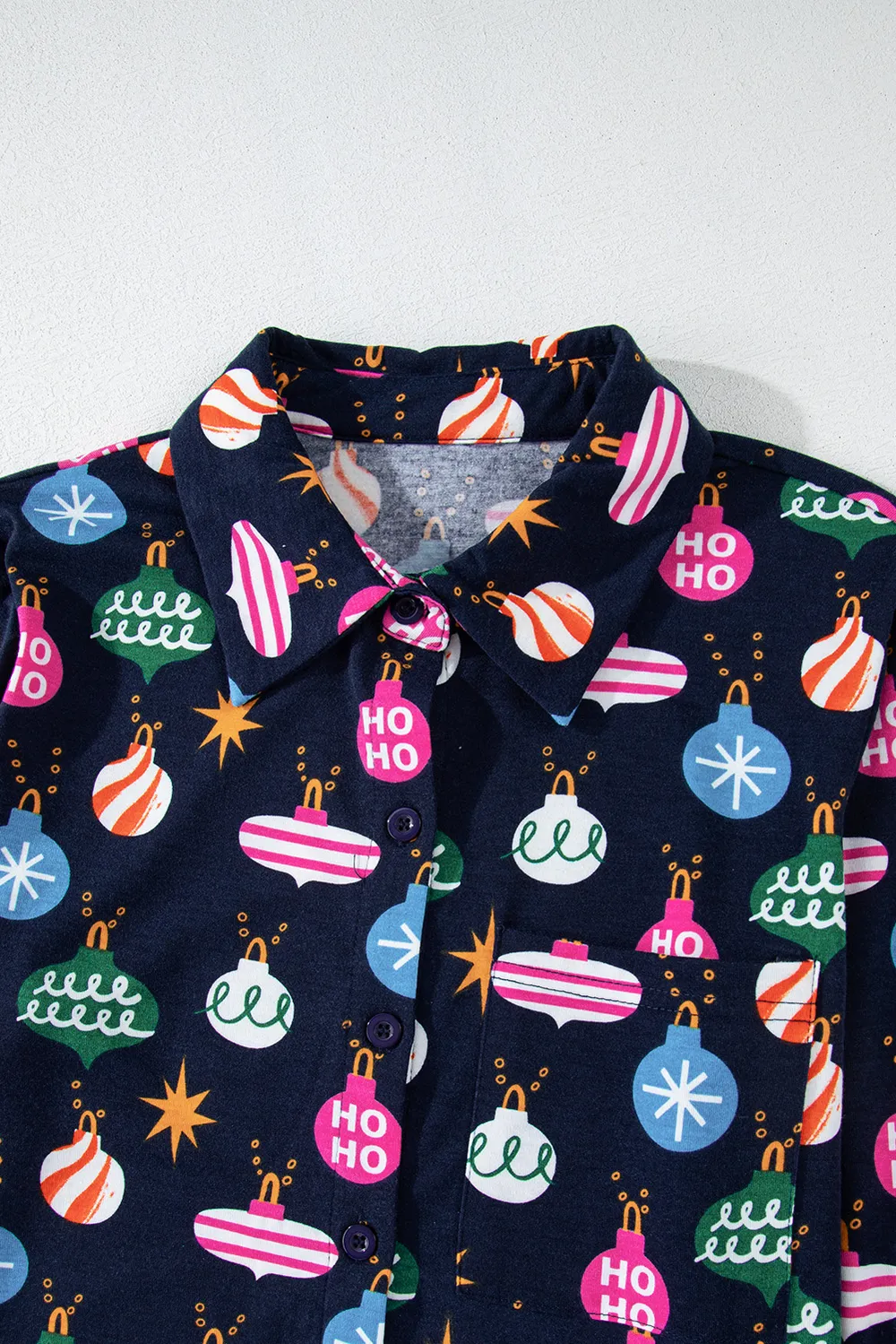 Christmas Lights Print Collared Neck Top and Pants Set, image 8