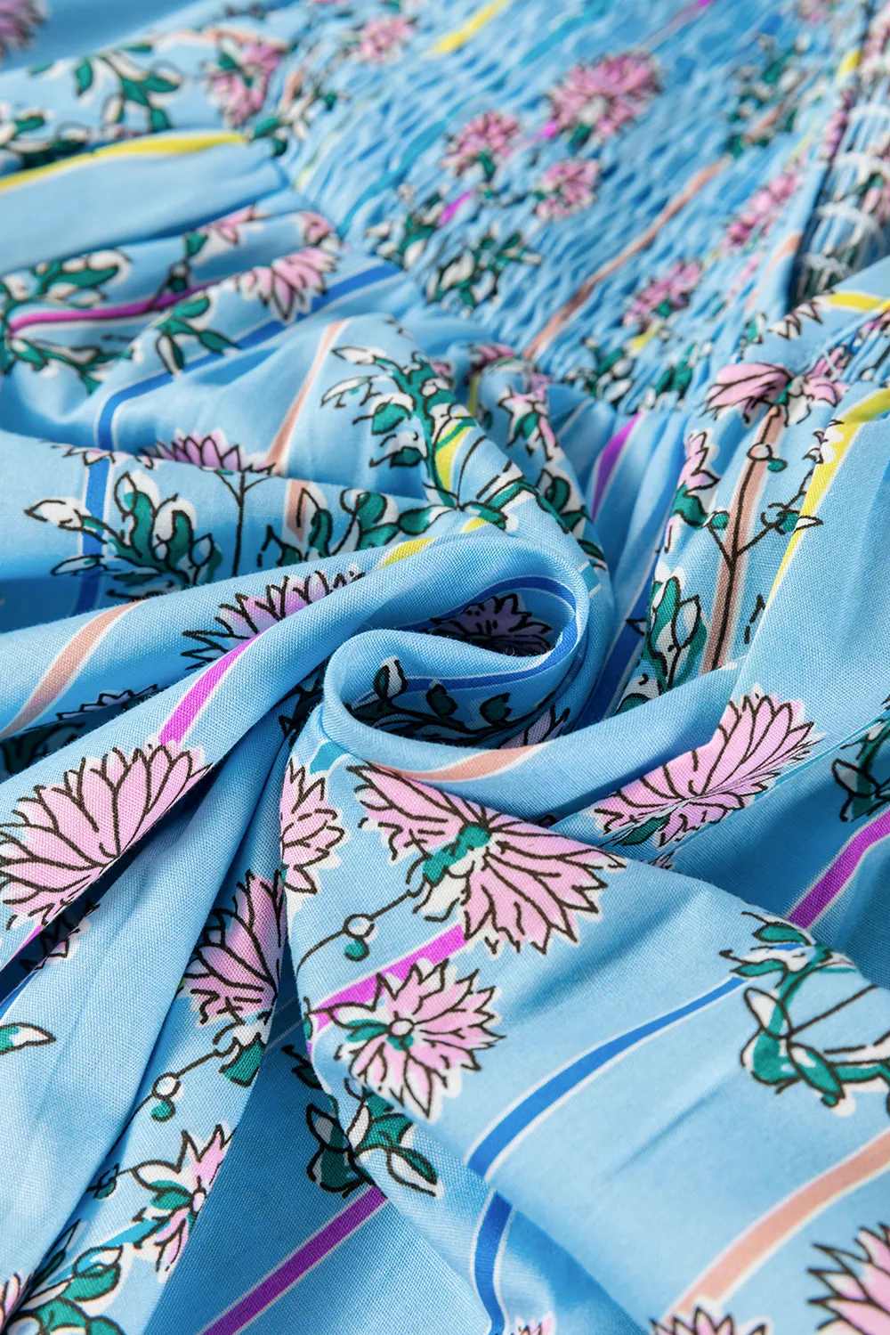 Smocked Floral Print Tie Neck Blouse, image 4