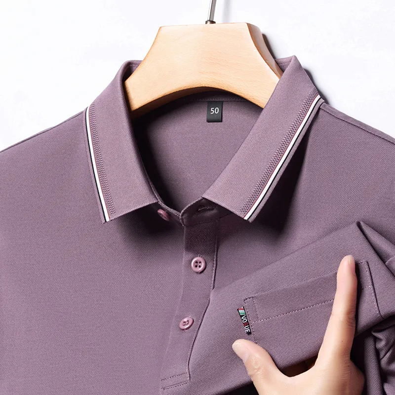 Men's Plus Size Classic Business Casual Striped Collar Polo Shirt, image 13