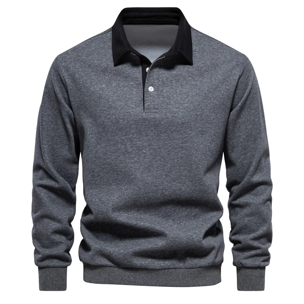 Men's Quarter Button Collared Neck Long Sleeve Polo, image 13