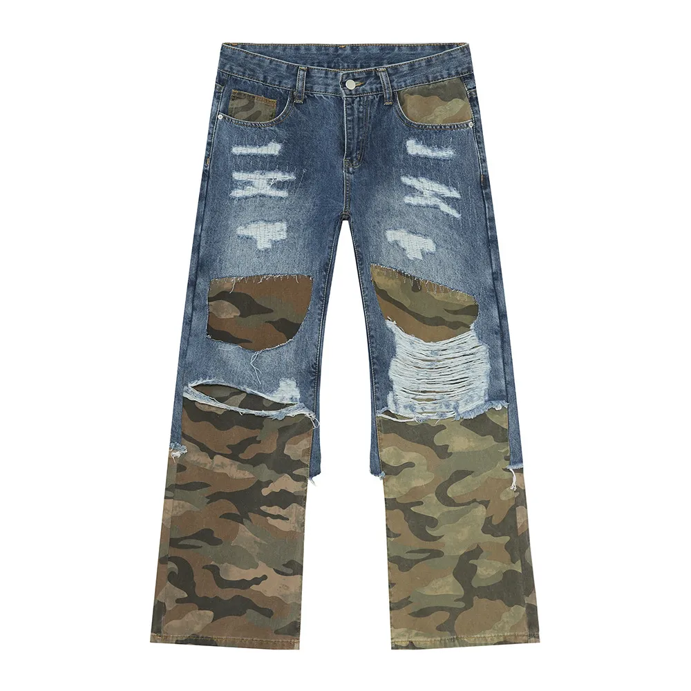 Distressed Camouflage Patchwork Jeans, image 6