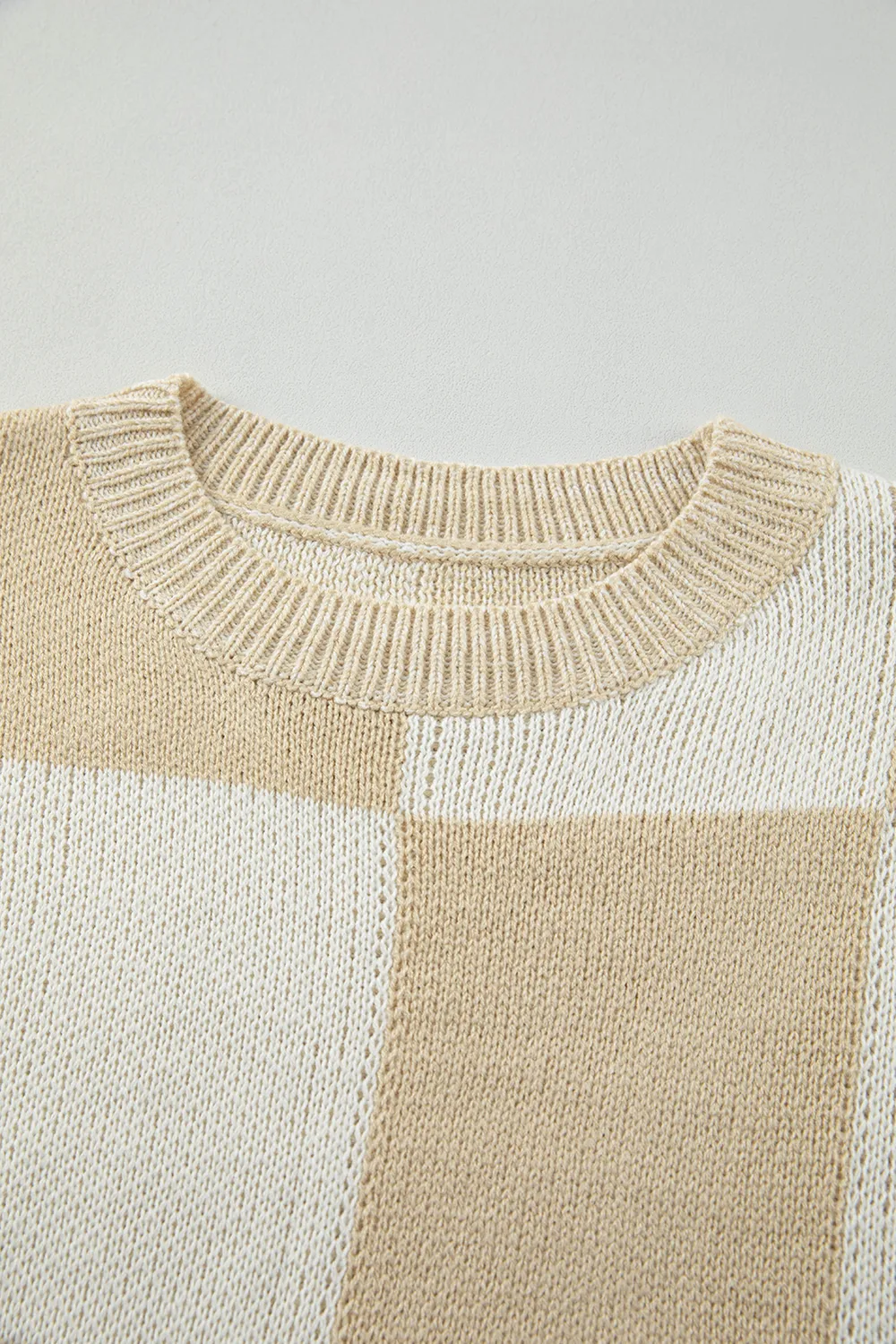 Checkered Round Neck Drop Shoulder Sweater, image 4
