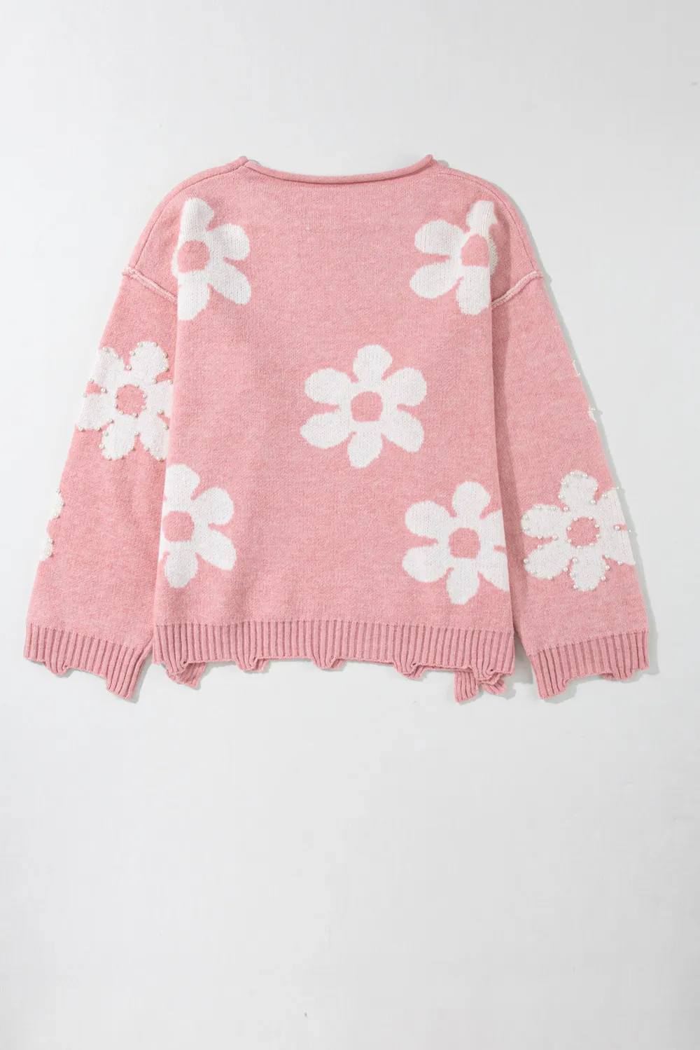 Pearl Trim Flower Round Neck Sweater, image 7