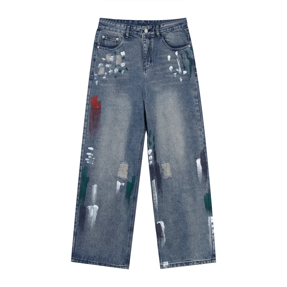 Washed Distressed Wide-Leg Jeans, image 5