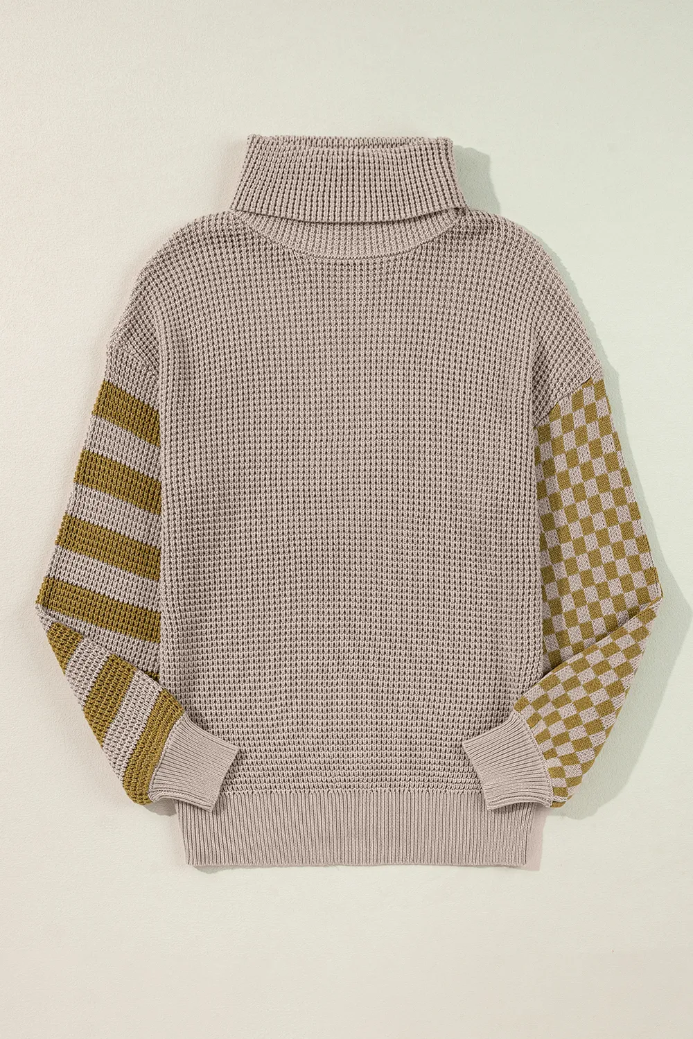 Striped & Checkered Turtleneck Dropped Shoulder Sweater, image 15