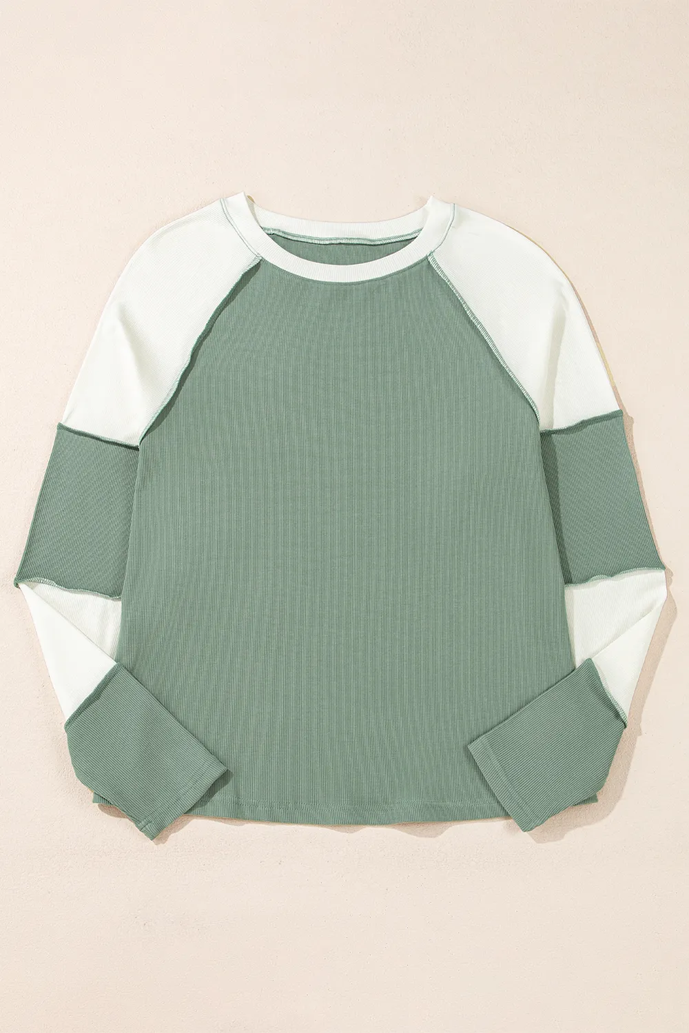 Color Block Round Neck Raglan Sleeve Top, image 3
